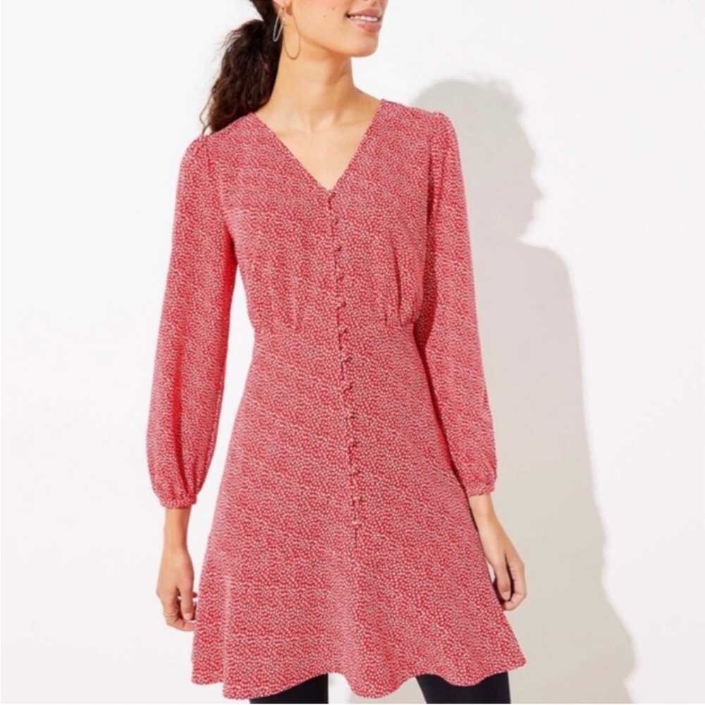 Loft long sleeve dress fit and flare with button half front and little
